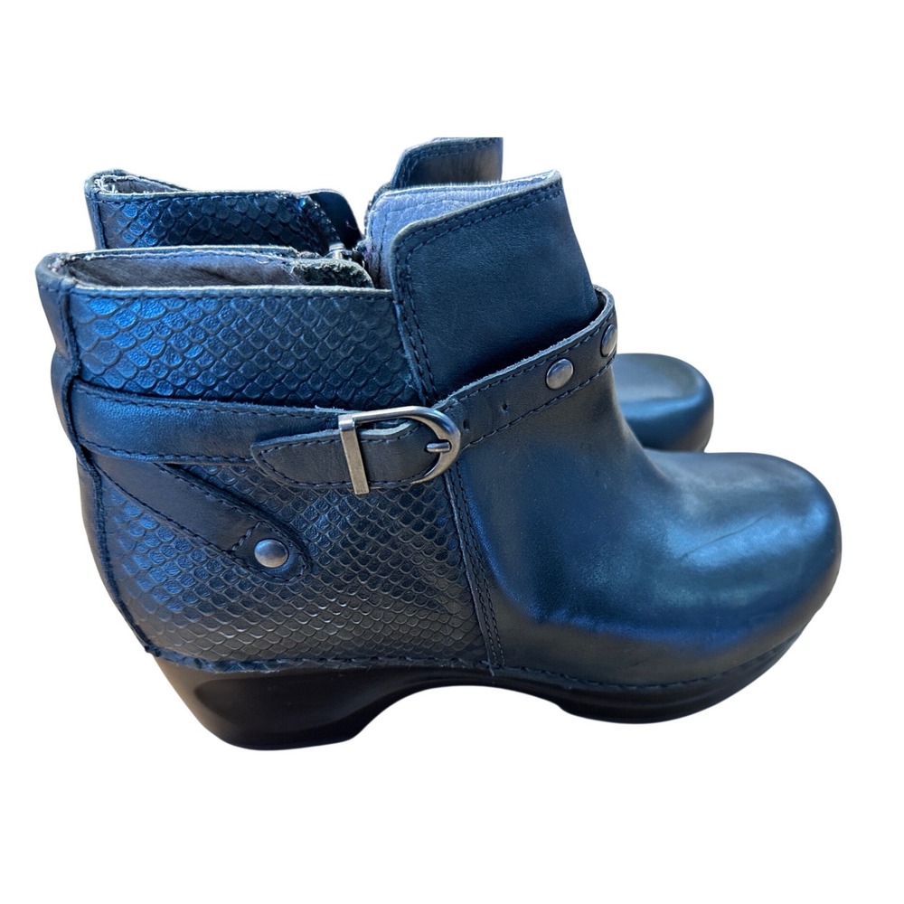 Sanita Sz 36 Black Leather Embossed Ankle Boots Buckle